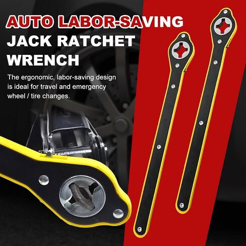 Jack Ratchet Wrench, Car Steel Jack Long Handle Wrench Tool, 360° Rotating Labor-Saving Scissor Jack Wrench with Forward and Reverse Knobs, Universal Car Accessories (With Accessories) in Saudi Arabia