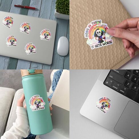3 Pcs Hang in There It Gets Worse Sticker, Cute Grim Reaper Creepy Cute Mental Health Sarcastic Joke Rainbow Hang in There It Gets Worse Stickers for Laptop Bottle Phone Car Helmet 3"x3" in Kuwait
