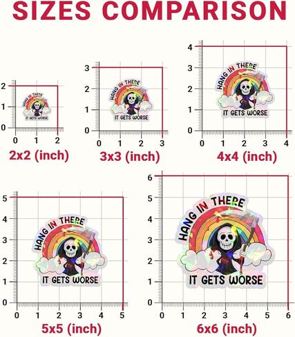 3 Pcs Hang in There It Gets Worse Sticker, Cute Grim Reaper Creepy Cute Mental Health Sarcastic Joke Rainbow Hang in There It Gets Worse Stickers for Laptop Bottle Phone Car Helmet 3"x3" in Kuwait