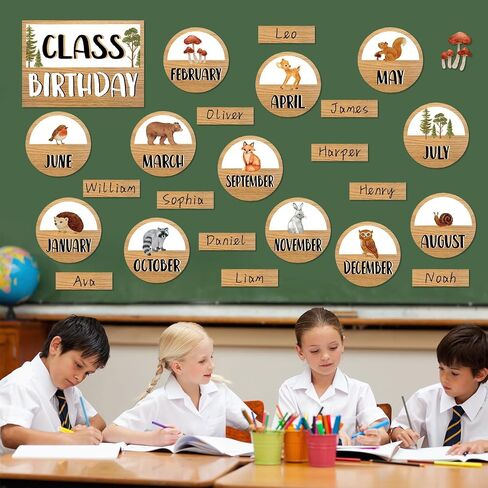 Boho Birthday Chart Bulletin Board Set Animal Theme Calendar Name Tag Classroom Decorations Back to School Paper Cutouts for Teacher Supplies Students Nursery Chalkboard Wall Door Decor in Saudi Arabia