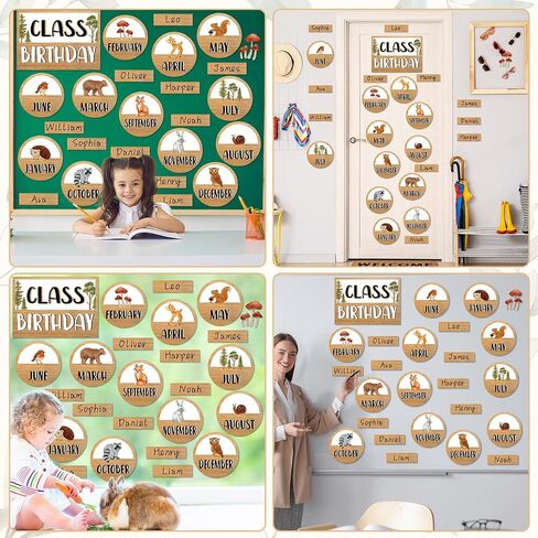 Boho Birthday Chart Bulletin Board Set Animal Theme Calendar Name Tag Classroom Decorations Back to School Paper Cutouts for Teacher Supplies Students Nursery Chalkboard Wall Door Decor in Saudi Arabia