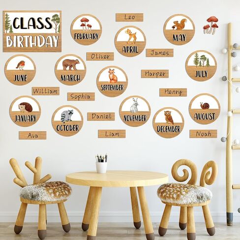 Boho Birthday Chart Bulletin Board Set Animal Theme Calendar Name Tag Classroom Decorations Back to School Paper Cutouts for Teacher Supplies Students Nursery Chalkboard Wall Door Decor in Saudi Arabia