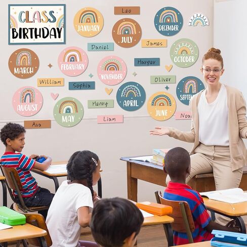 Boho عيد ميلاد مخطط Bulletin Board Set Animal موضوع موضوع التقويم اسم العلامة ديكورات الفصل الدراسي مرة أخرى in Saudi Arabia