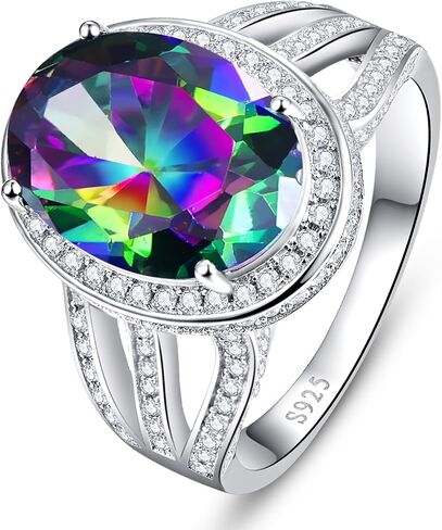 3.6ct 925 Sterling Silver Created Women's Rainbow Topaz|Sapphire|Aquamarine Ring Women Engagement Rings Bezel Setting Marquise Fashion Statement Ring Best Gift for Mother and Grandma Size 5-9 in Kuwait