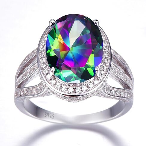 3.6ct 925 Sterling Silver Created Women's Rainbow Topaz|Sapphire|Aquamarine Ring Women Engagement Rings Bezel Setting Marquise Fashion Statement Ring Best Gift for Mother and Grandma Size 5-9 in Kuwait