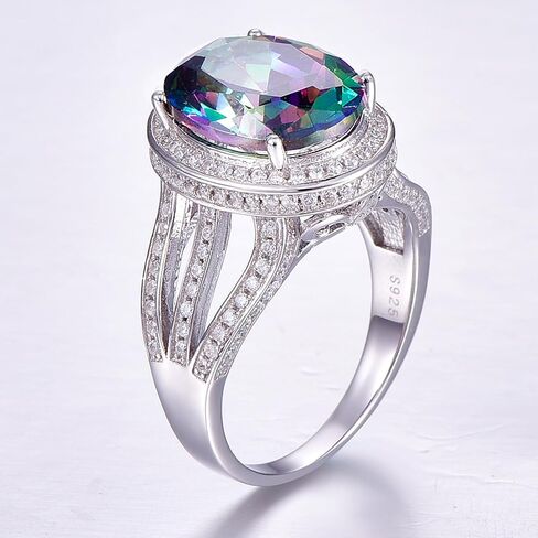 3.6ct 925 Sterling Silver Created Women's Rainbow Topaz|Sapphire|Aquamarine Ring Women Engagement Rings Bezel Setting Marquise Fashion Statement Ring Best Gift for Mother and Grandma Size 5-9 in Kuwait