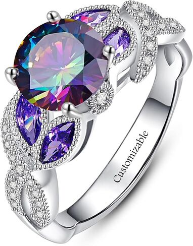 3.6ct 925 Sterling Silver Created Women's Rainbow Topaz|Sapphire|Aquamarine Ring Women Engagement Rings Bezel Setting Marquise Fashion Statement Ring Best Gift for Mother and Grandma Size 5-9 in Kuwait
