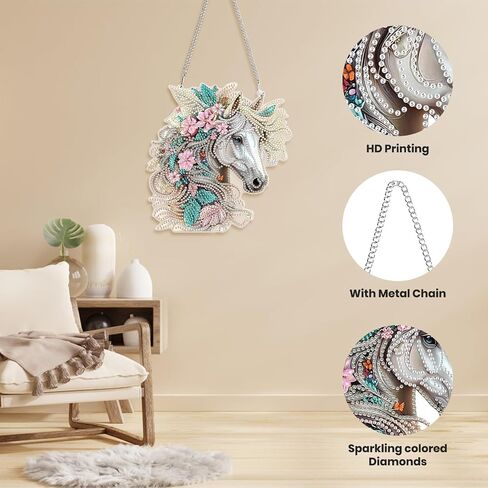 Hanging Diamond Art Kits for Adults Beginners, Chicken Flower Diamond Painting Pendant Kit, DIY Acrylic 5D Special Shaped Crystal Diamond Gem Art Painting Hanging Ornament for Home Wall Decor in Kuwait