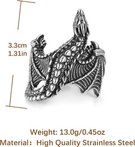Hzman Dragon Ring for Men Biker Stains Stail Steel Retro Gothic Punk Flying Dragon Rings Halloween Party Jewelry Gift in Saudi Arabia