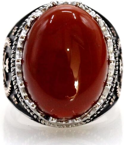S925 Sterling Silver Men's Ring Silver Black Agate Stone Round Set Cubic Zirconia (CZ) Turkiye Ring خمر خاتم زفاف الخاتم الهدية الحجم 7-12 in Kuwait