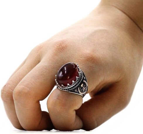 S925 Sterling Silver Men's Ring Silver Black Agate Stone Round Set Cubic Zirconia (CZ) Turkiye Ring خمر خاتم زفاف الخاتم الهدية الحجم 7-12 in Kuwait