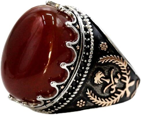 S925 Sterling Silver Men's Ring Silver Black Agate Stone Round Set Cubic Zirconia (CZ) Turkiye Ring خمر خاتم زفاف الخاتم الهدية الحجم 7-12 in Kuwait