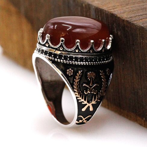 S925 Sterling Silver Men's Ring Silver Black Agate Stone Round Set Cubic Zirconia (CZ) Turkiye Ring خمر خاتم زفاف الخاتم الهدية الحجم 7-12 in Kuwait