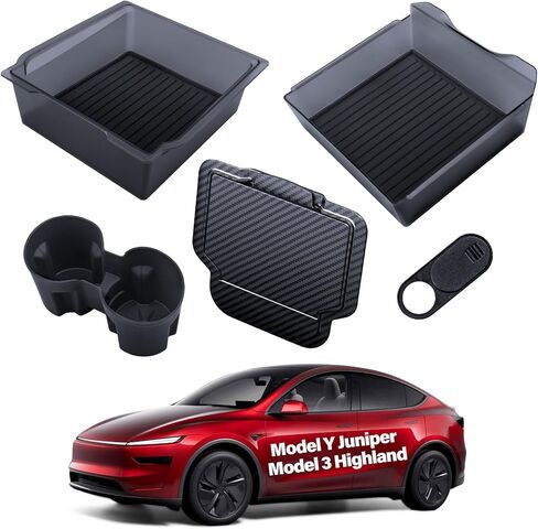 6pcs Center Console Organizer Tray for Tesla 2024 Model 3 Highland, Armrest Console Organizer for Tesla Model 3 Accessories, Automotive Center Consoles Storage Box, Cup Holder Insert in Kuwait