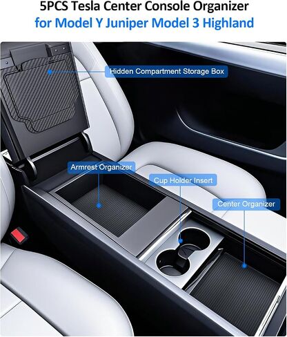 6pcs Center Console Organizer Tray for Tesla 2024 Model 3 Highland, Armrest Console Organizer for Tesla Model 3 Accessories, Automotive Center Consoles Storage Box, Cup Holder Insert in Kuwait