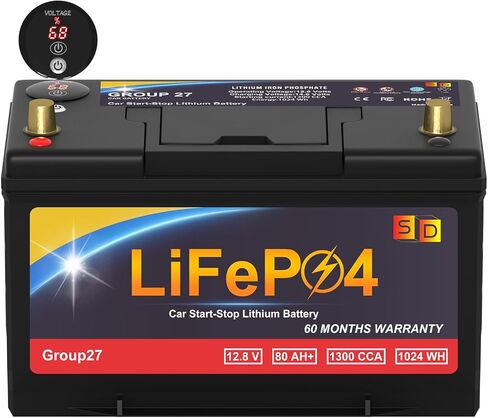 المجموعة 48 بطارية سيارة ليثيوم أيون ، 12.8 فولت 60AH 1100CCA LIFEPO4 بطارية السيارات للسيارة ، 60 شهرًا ضمانًا in Kuwait