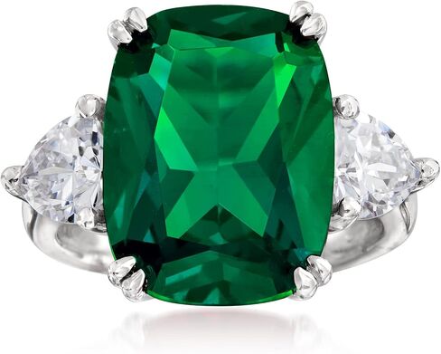 Ross-Simons 12.70 Carat Simulated Emerald and 1.70 ct. t.w. CZ Ring in Sterling Silver in Saudi Arabia