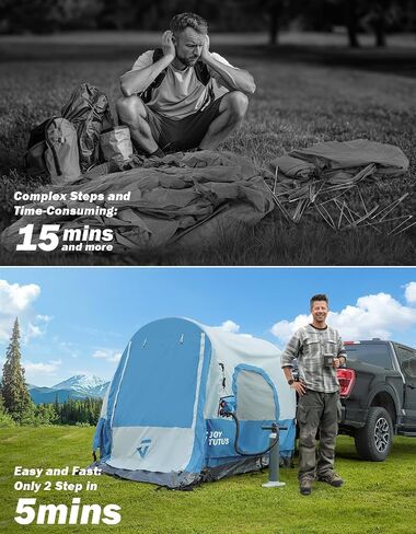 JOYTUTUS Inflatable Truck Bed Tent with Awning, Includes Air Pump for Quick 1 Min Setup, Dual-use Pickup Tent or Camping Tent for 2 Person, 5.5'-6' Truck Tent with Waterproof Roof Shade and 3 Windows in Saudi Arabia