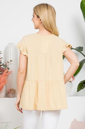 RIAH FASHION Women's Casual Ruffle Blouse Top - Basic Dressy Shirt Cap Short Sleeve Notch V-Neck Loose Tunic Shirt in Saudi Arabia