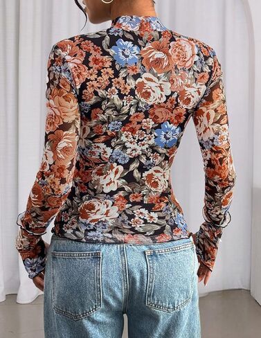 Prettygarden Womens 2025 Fall Mesh Floral Blouses Long Long in Saudi Arabia