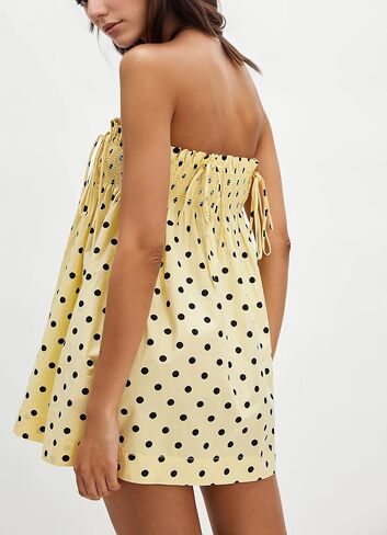 Women Polka Dot Sleeveless Square Neck Backless Spaghetti Strap Smocked Flowy Ruched Sexy Mini Cami Dress in Saudi Arabia