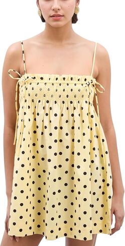 Women Polka Dot Sleeveless Square Neck Backless Spaghetti Strap Smocked Flowy Ruched Sexy Mini Cami Dress in Saudi Arabia