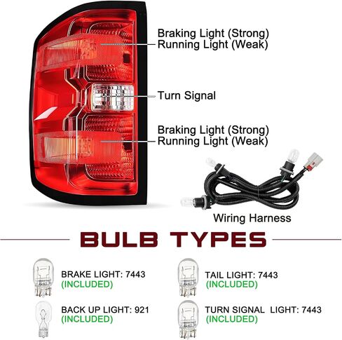 JSBoyat Tail Light Assembly Replacebly لعام 2014 2015 2016 2017 2018 Chevy Silverado 1500 2500HD 3500HD ، GMC Sierra 3500 HD Hand Driver Side Wiring Harness and Plubs in Saudi Arabia