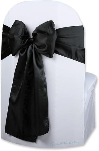 زخرفة غطاء كرسي Satin Bow Sash - الأنيقة لحفلات الزفاف والمآدب وحفلات الاستقبال والمناسبات الخاصة والمطاعم والحفلات - 28 خيار ألوان متاح ، مجموعة من 10 ، أسود in Kuwait