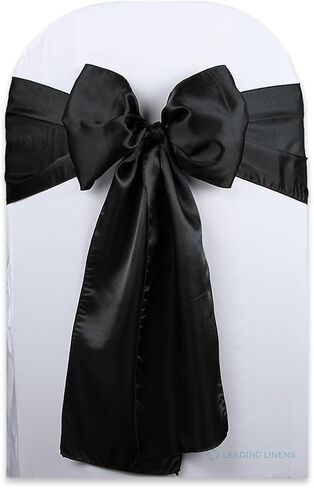 زخرفة غطاء كرسي Satin Bow Sash - الأنيقة لحفلات الزفاف والمآدب وحفلات الاستقبال والمناسبات الخاصة والمطاعم والحفلات - 28 خيار ألوان متاح ، مجموعة من 10 ، أسود in Kuwait