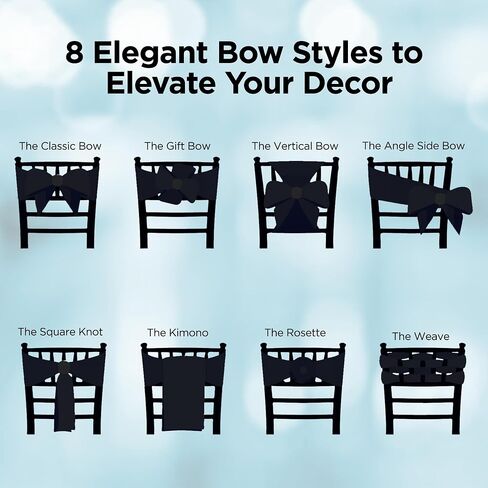 زخرفة غطاء كرسي Satin Bow Sash - الأنيقة لحفلات الزفاف والمآدب وحفلات الاستقبال والمناسبات الخاصة والمطاعم والحفلات - 28 خيار ألوان متاح ، مجموعة من 10 ، أسود in Kuwait