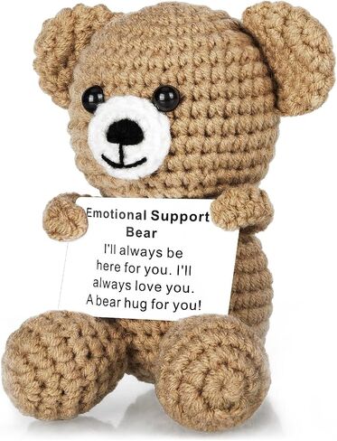 Handmade Crochet Animals Emotional Support Bear with Love Affirmation Card, Heartfelt Long Distance Relationship Gift for Boyfriend, Girlfriend, Wife, Husband, Anxiety Relief Bear Hugs for Couples in Saudi Arabia