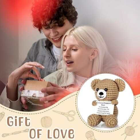 Handmade Crochet Animals Emotional Support Bear with Love Affirmation Card, Heartfelt Long Distance Relationship Gift for Boyfriend, Girlfriend, Wife, Husband, Anxiety Relief Bear Hugs for Couples in Saudi Arabia