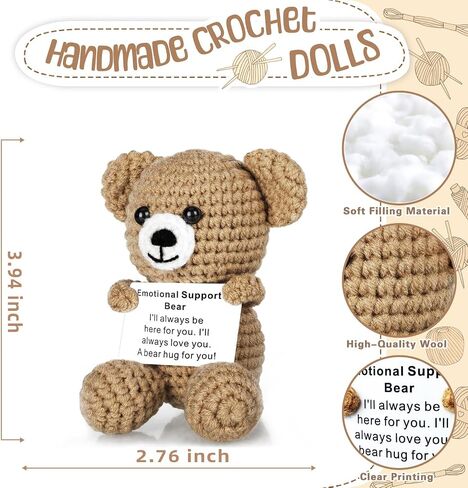 Handmade Crochet Animals Emotional Support Bear with Love Affirmation Card, Heartfelt Long Distance Relationship Gift for Boyfriend, Girlfriend, Wife, Husband, Anxiety Relief Bear Hugs for Couples in Saudi Arabia