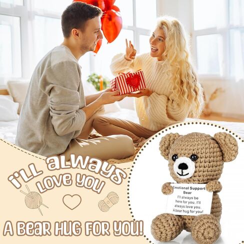 Handmade Crochet Animals Emotional Support Bear with Love Affirmation Card, Heartfelt Long Distance Relationship Gift for Boyfriend, Girlfriend, Wife, Husband, Anxiety Relief Bear Hugs for Couples in Saudi Arabia