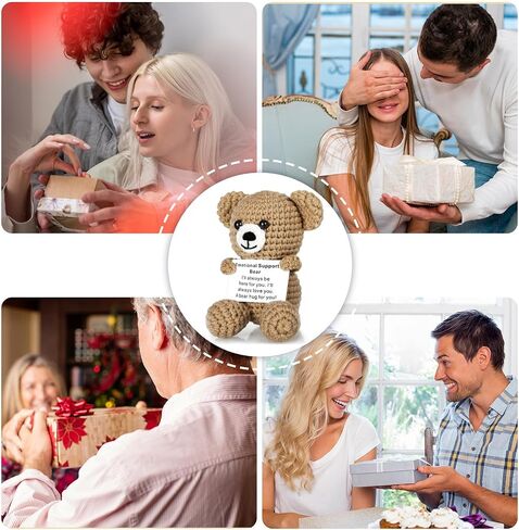 Handmade Crochet Animals Emotional Support Bear with Love Affirmation Card, Heartfelt Long Distance Relationship Gift for Boyfriend, Girlfriend, Wife, Husband, Anxiety Relief Bear Hugs for Couples in Saudi Arabia
