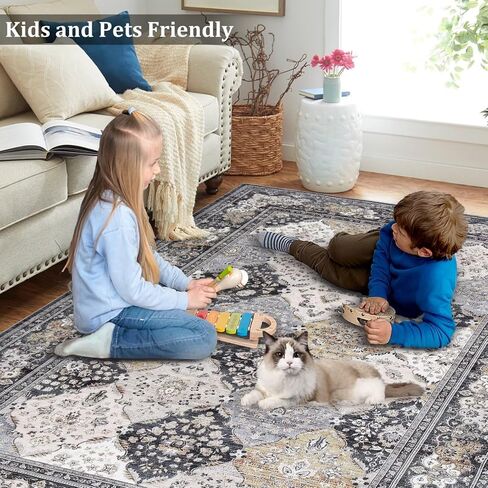 سجادة المدخل من GAOMON Wahable مقاس 2 × 6 سجادة حديثة تجريدية للمطبخ، سجادة قابلة للغسل في الغسالة، سجادة زهرية معاصرة، سجادة ماسية غير قابلة للتساقط، سجادة للمطبخ وغرفة الطعام والغسيل، أزرق/رمادي in Kuwait