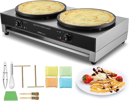 VEVOR Electric Crepe Maker, 16-Inch Commercial Crepe Machine, 1700W Flat Plate Crepe Griddle, Nonstick Stainless Steel Pancake Making Machine, Desktop Circular Cereals Pancake Stove with Temp Control in Saudi Arabia