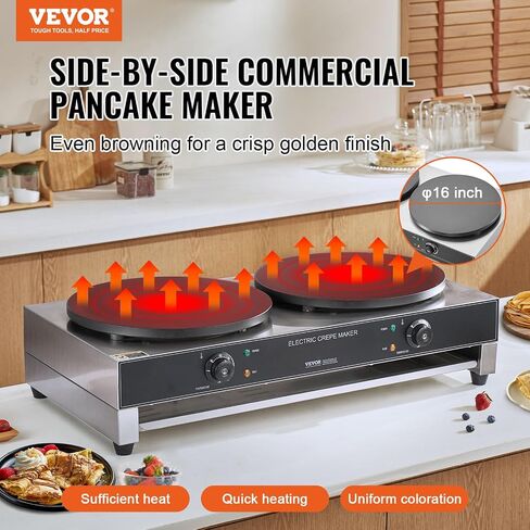 VEVOR Electric Crepe Maker, 16-Inch Commercial Crepe Machine, 1700W Flat Plate Crepe Griddle, Nonstick Stainless Steel Pancake Making Machine, Desktop Circular Cereals Pancake Stove with Temp Control in Saudi Arabia