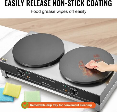 VEVOR Electric Crepe Maker, 16-Inch Commercial Crepe Machine, 1700W Flat Plate Crepe Griddle, Nonstick Stainless Steel Pancake Making Machine, Desktop Circular Cereals Pancake Stove with Temp Control in Saudi Arabia
