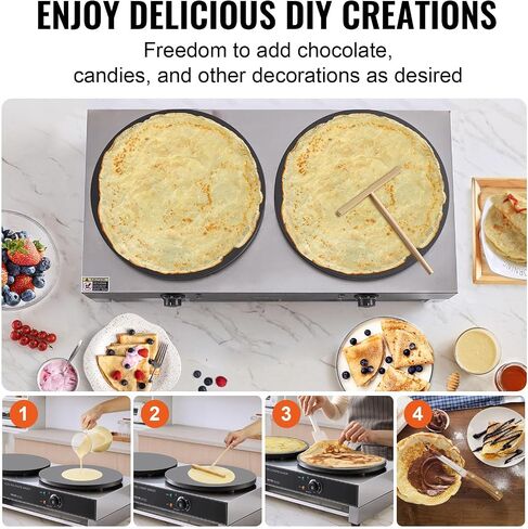 VEVOR Electric Crepe Maker, 16-Inch Commercial Crepe Machine, 1700W Flat Plate Crepe Griddle, Nonstick Stainless Steel Pancake Making Machine, Desktop Circular Cereals Pancake Stove with Temp Control in Saudi Arabia