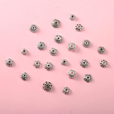 Silver Spacer Beads Metal Alloy Loose Spacer Beads Bulk Random Styles Metal Bead Tibetan Antique Silver Metal Bead for Bracelets Necklace Earring Jewelry Making(Mix) in Kuwait