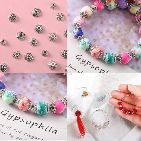 Silver Spacer Beads Metal Alloy Loose Spacer Beads Bulk Random Styles Metal Bead Tibetan Antique Silver Metal Bead for Bracelets Necklace Earring Jewelry Making(Mix) in Kuwait
