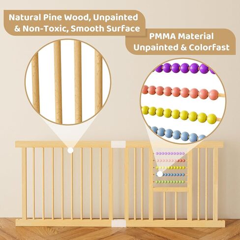 Baby Playpen with Gate, Wooden Playpen for Babies and Toddlers, Baby Play Yard with Colorful Acrylic Beads, Baby Fence Play Area with Suction Cups, Large Play Pen Area Indoor(43 * 43 * 24Inch) in Saudi Arabia