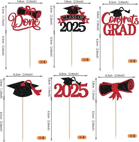 RSSTARXI 24 Pack Congrats Grad 2025 Cupcake Cupcake Toppers Class of 2025 Cake Decorations Grad Cap Cupcake Picks for You Wat You 2025 Decorations Red Red in Saudi Arabia