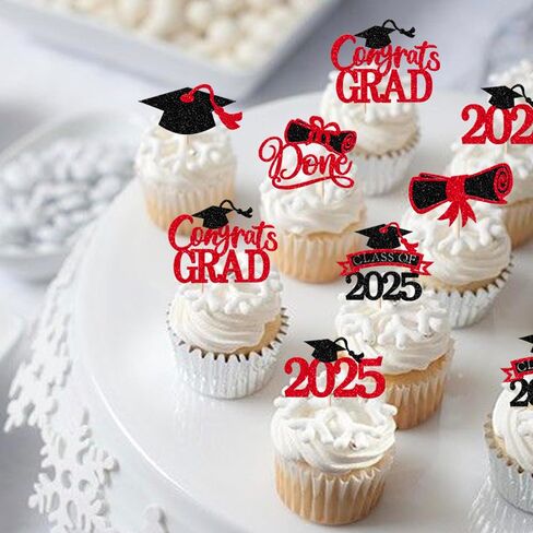 RSSTARXI 24 Pack Congrats Grad 2025 Cupcake Cupcake Toppers Class of 2025 Cake Decorations Grad Cap Cupcake Picks for You Wat You 2025 Decorations Red Red in Saudi Arabia