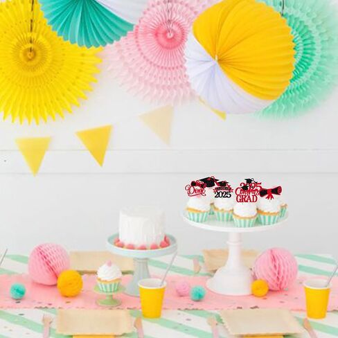 RSSTARXI 24 Pack Congrats Grad 2025 Cupcake Cupcake Toppers Class of 2025 Cake Decorations Grad Cap Cupcake Picks for You Wat You 2025 Decorations Red Red in Saudi Arabia