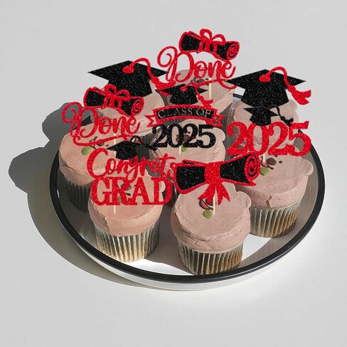 RSSTARXI 24 Pack Congrats Grad 2025 Cupcake Cupcake Toppers Class of 2025 Cake Decorations Grad Cap Cupcake Picks for You Wat You 2025 Decorations Red Red in Saudi Arabia