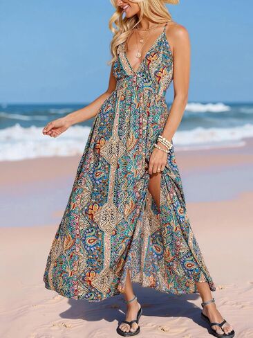 Cupshe Womens Summer Maxi Dress 2025 Sundresses Long Sundresses Strap Flowy Boho Beach Vacet in Kuwait