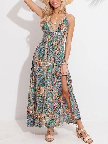 Cupshe Womens Summer Maxi Dress 2025 Sundresses Long Sundresses Strap Flowy Boho Beach Vacet in Kuwait