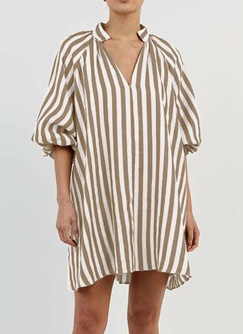 CHARTOU Women Summer Striped Beach Vacation Mini Dress 3/4 Sleeve Boho Chic Outfits Tunic Shift Dress in Saudi Arabia